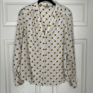 Boden White Cream Cuffed Sleeve Blouse with Notched Collar